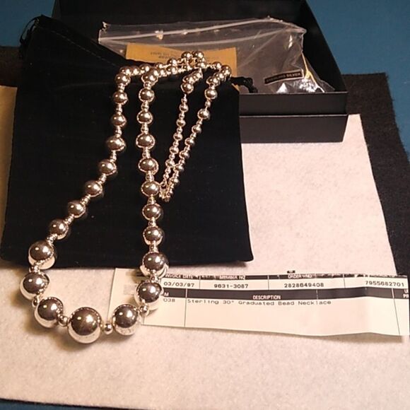 Sterling Silver 30" Graduated Bead Necklace 56 Grams Ball .925 Vintage 1997 - Picture 2 of 11